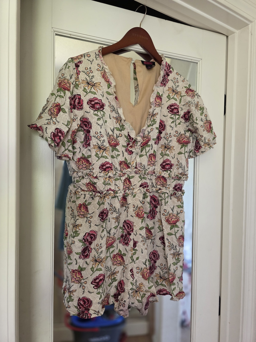 Floral V-Neck Short Sleeve Romper - Pink Floral